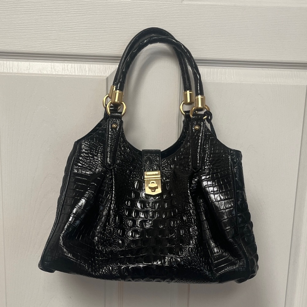 Brahmin Black Crocodile Embossed handbag, perfect size!